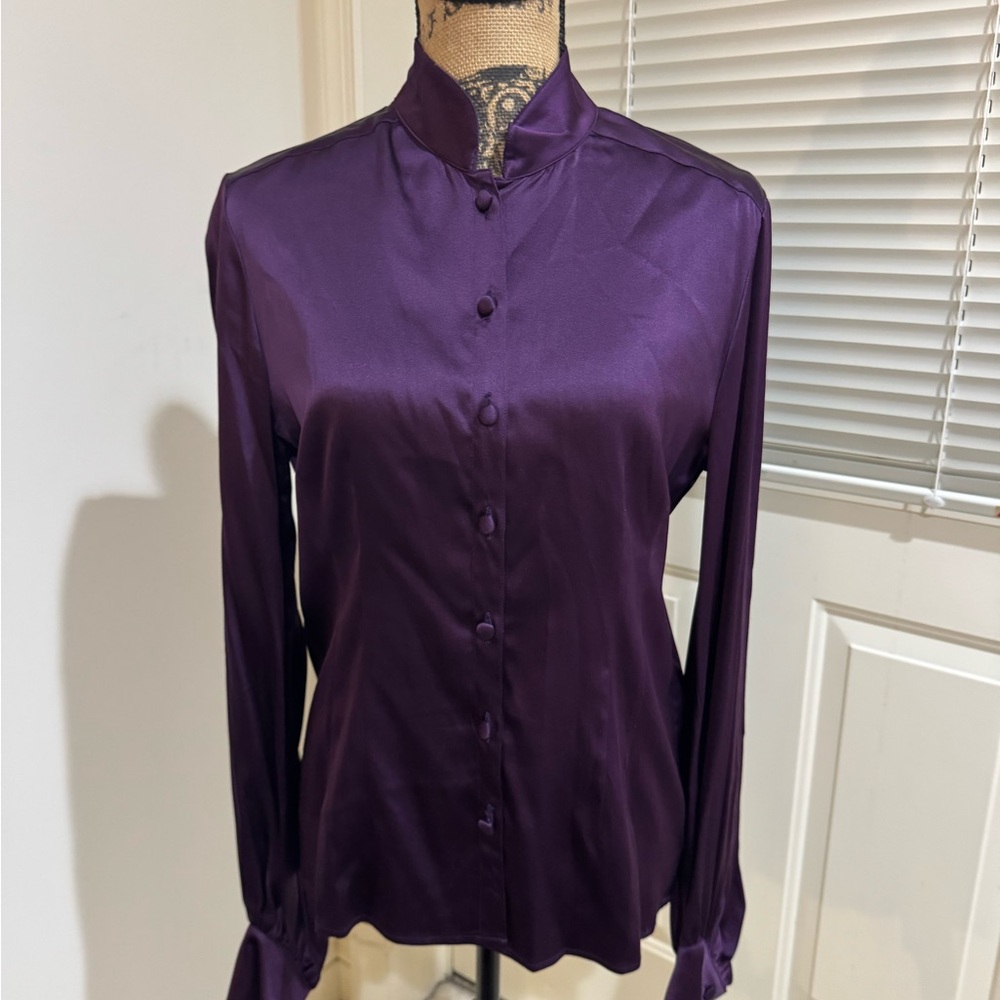 Bernard Perris Elegant Purple Women's  silk blouse size Medium made in France